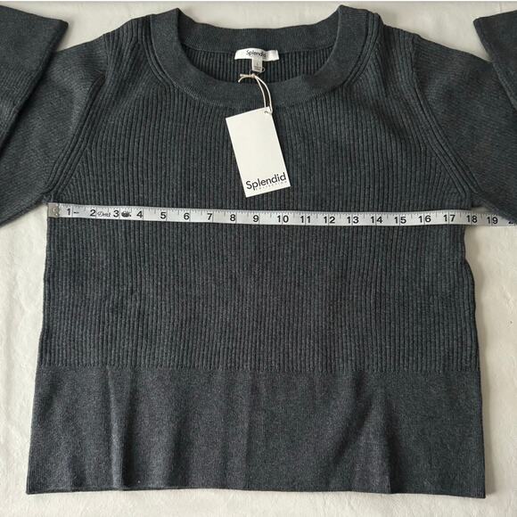 New Splendid Rumi Rib Knit Cotton Sweater in Heather Charcoal Women's Size L - Picture 8 of 9